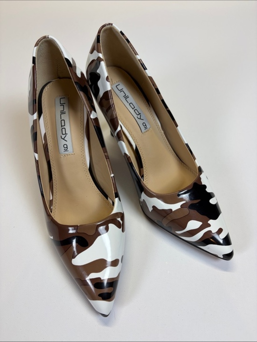 Unilady Camo Pointed Toe Stiletto Pumps Heels Brown Black Womens Size 9
